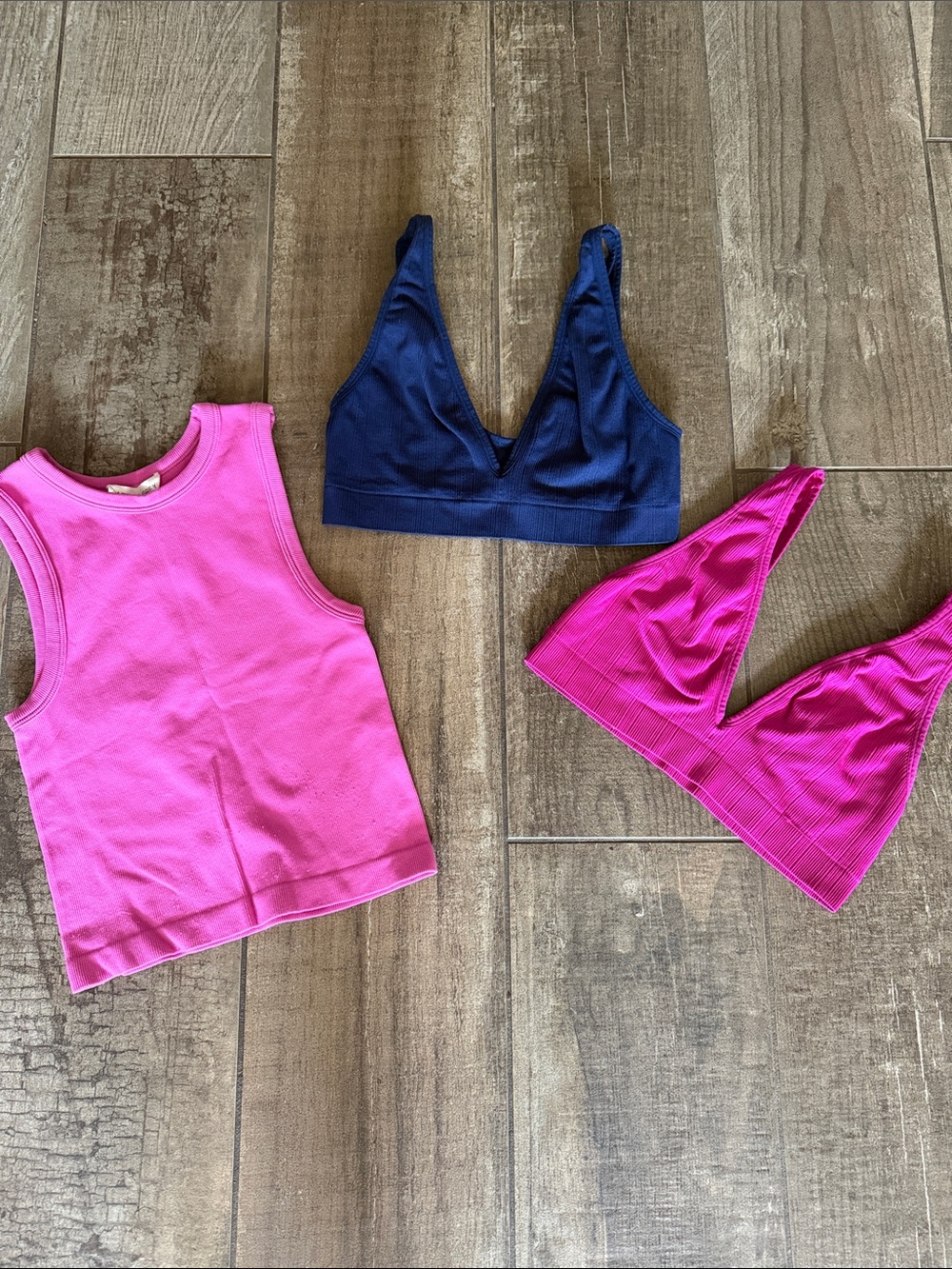 PINK Victoria's Secret Hot Pink Tank with Navy Bralette & Pink Triangle Top